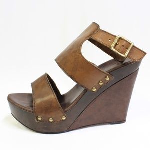 Carvela Brown Open-Toe Chunky Wedge Heel